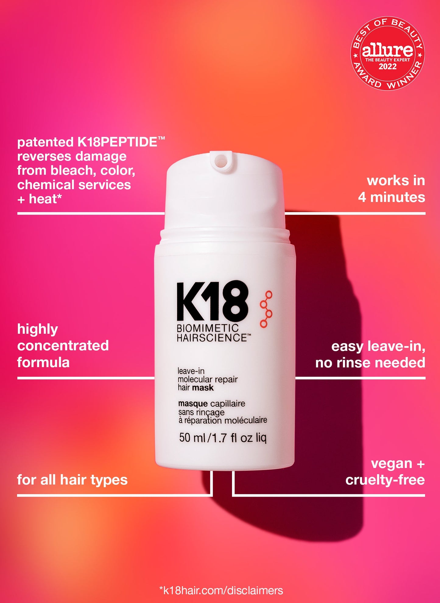 Full-Size Leave-In Molecular Repair Hair Mask 50mL 15mL 100mL